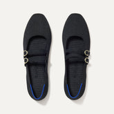 The Double Buckle Mary Jane in Black shown from the top.
