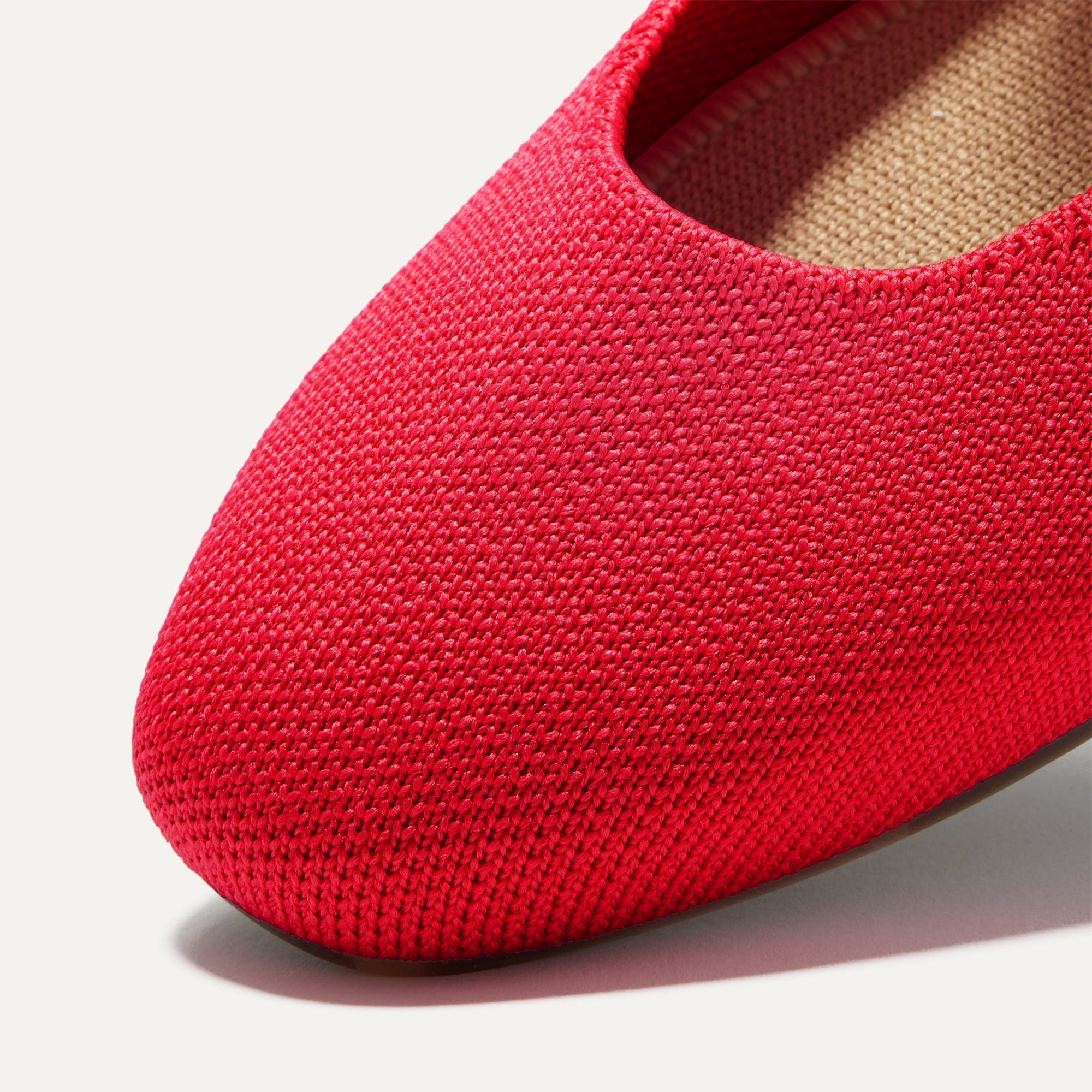 Top view of the square toe and rounded vamp of The Square Mary Jane in Lollipop Red. 