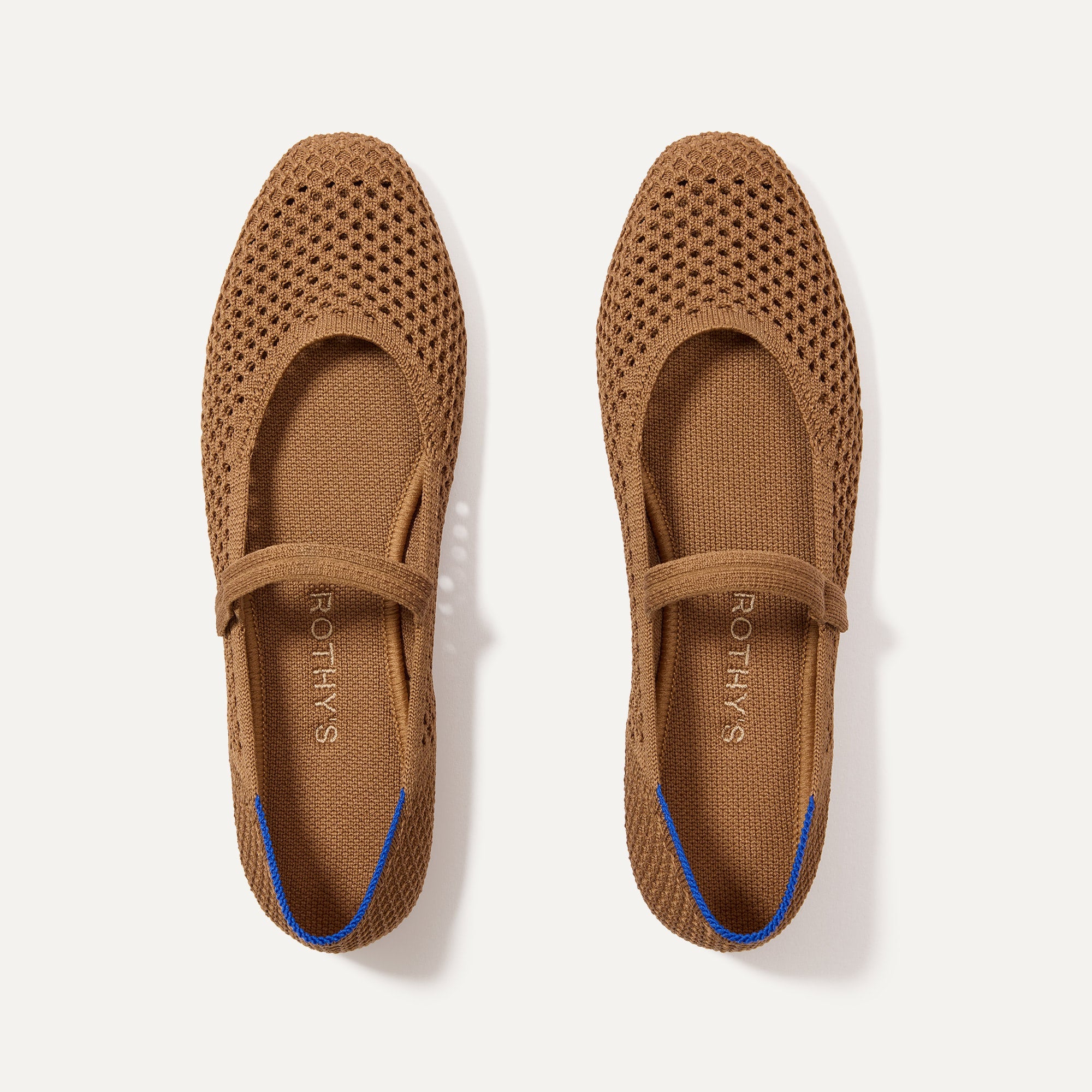 The Square Mary Jane in Pecan Mesh shown from the top. 