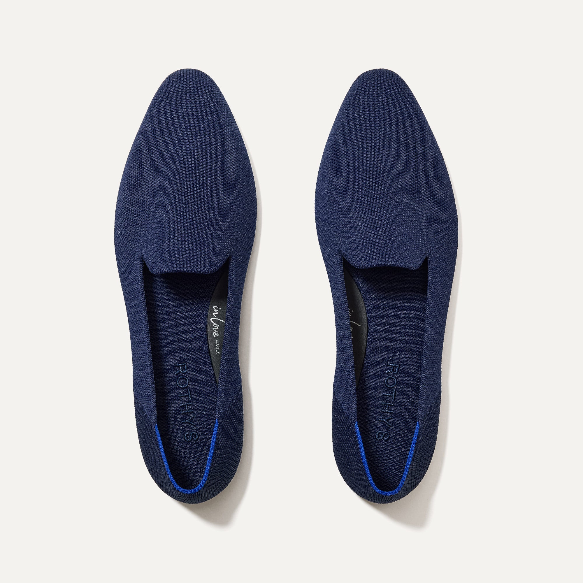 The Almond Loafer in Deep Navy shown from the top. 