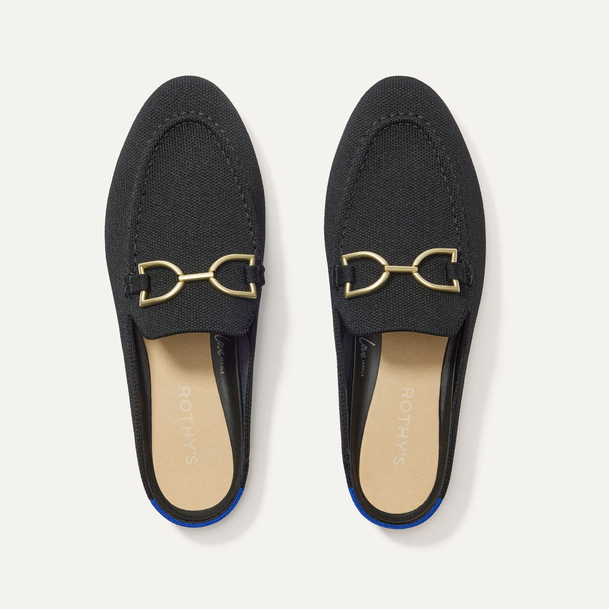 The Double Bit Loafer Mule in Black shown from the top. 