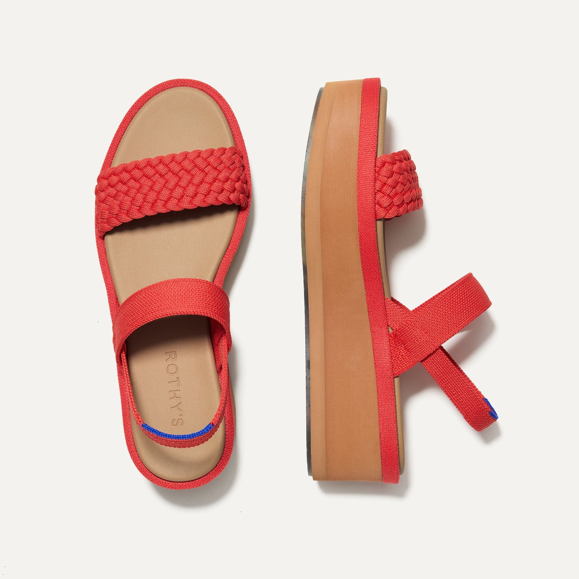 The Lightweight Wedge Sandal in Beach Red Hot Woven shown from the top.