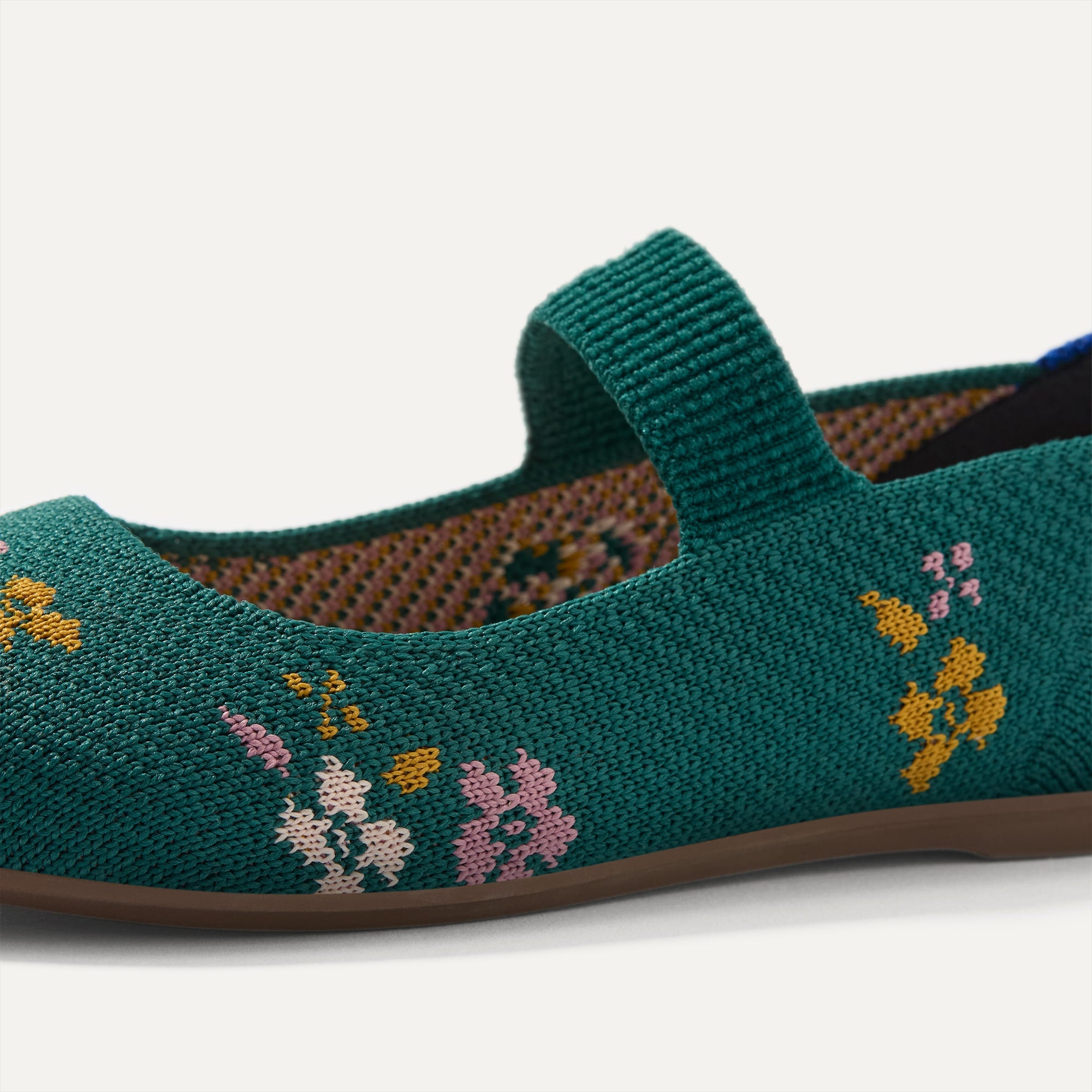 Close up of the toe and vamp of The Kids Mary Jane in Everglade Twig.