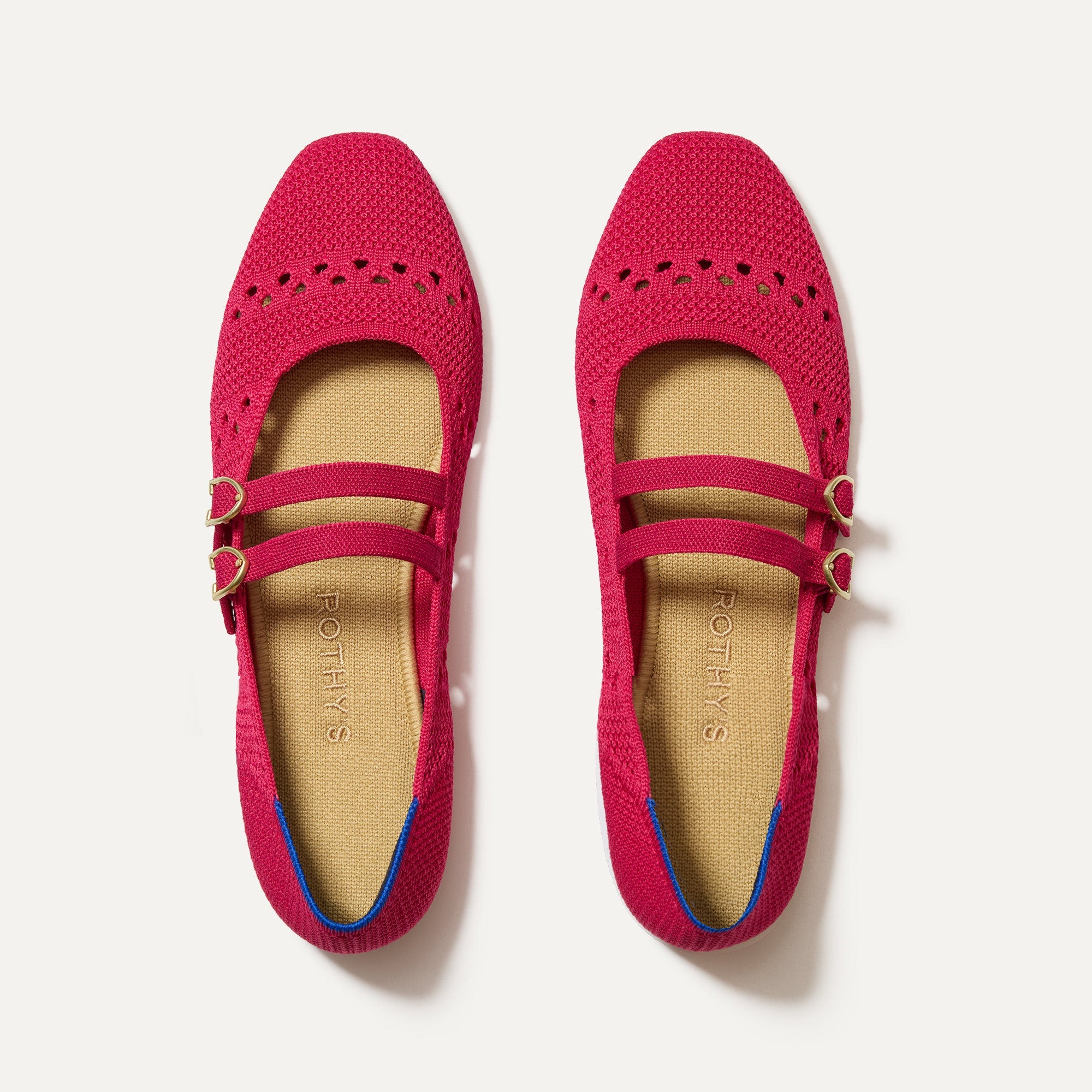 The Double Buckle Mary Jane in Rouge Crochet shown from the top.