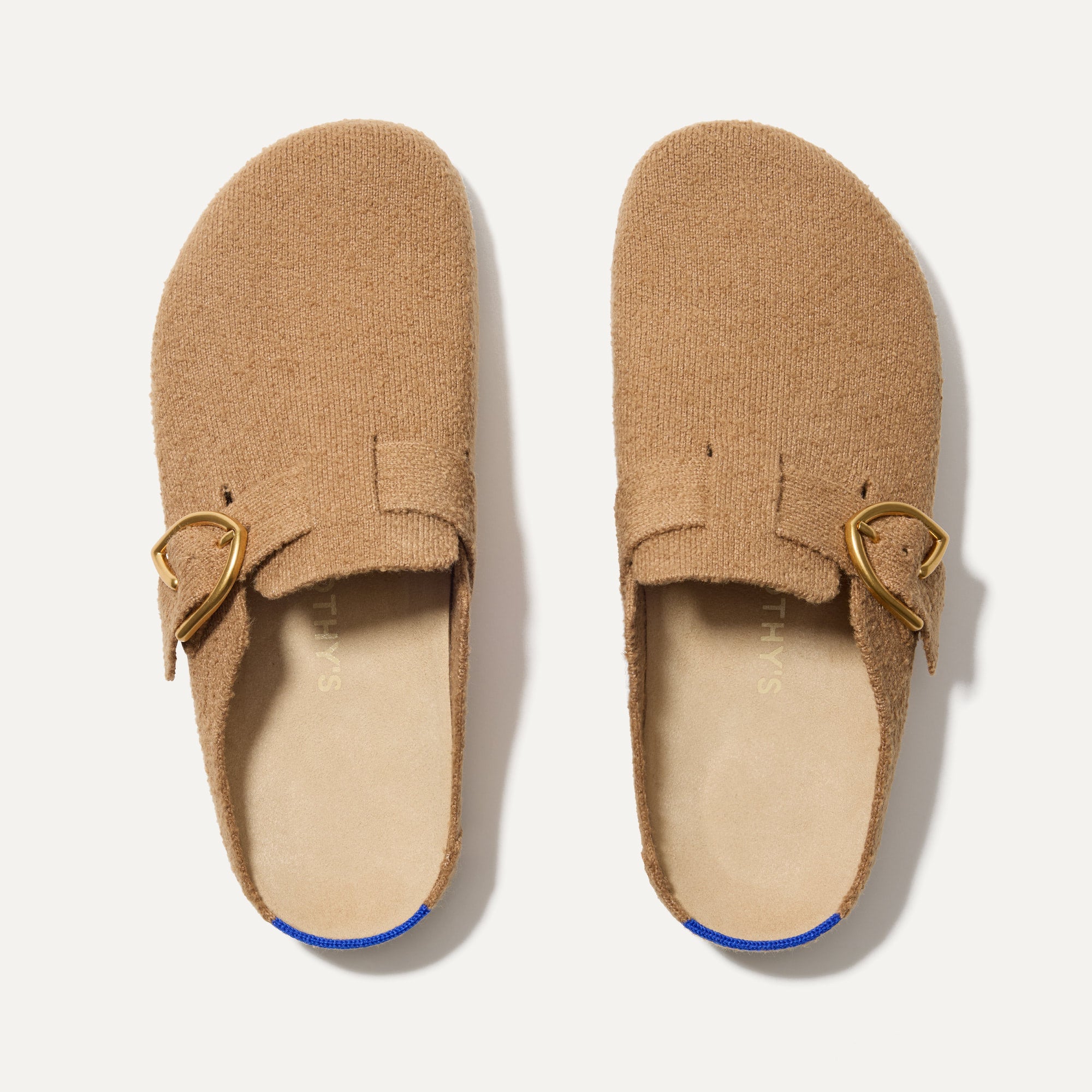 The Buckle Clog in Wren Bouclé shown from the top. 