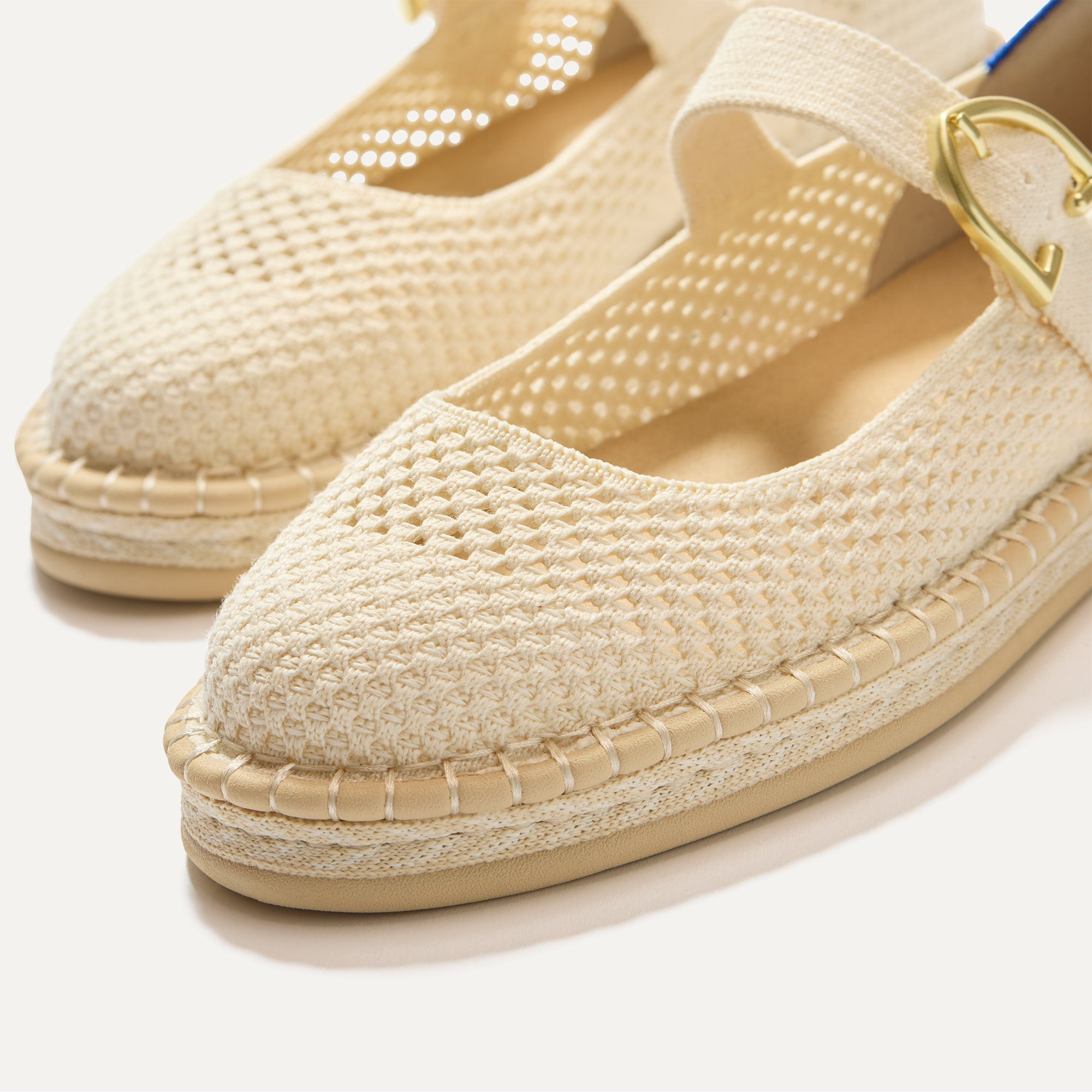 Close up of the vamp of The Espadrille Mary Jane in Jasmine. 
