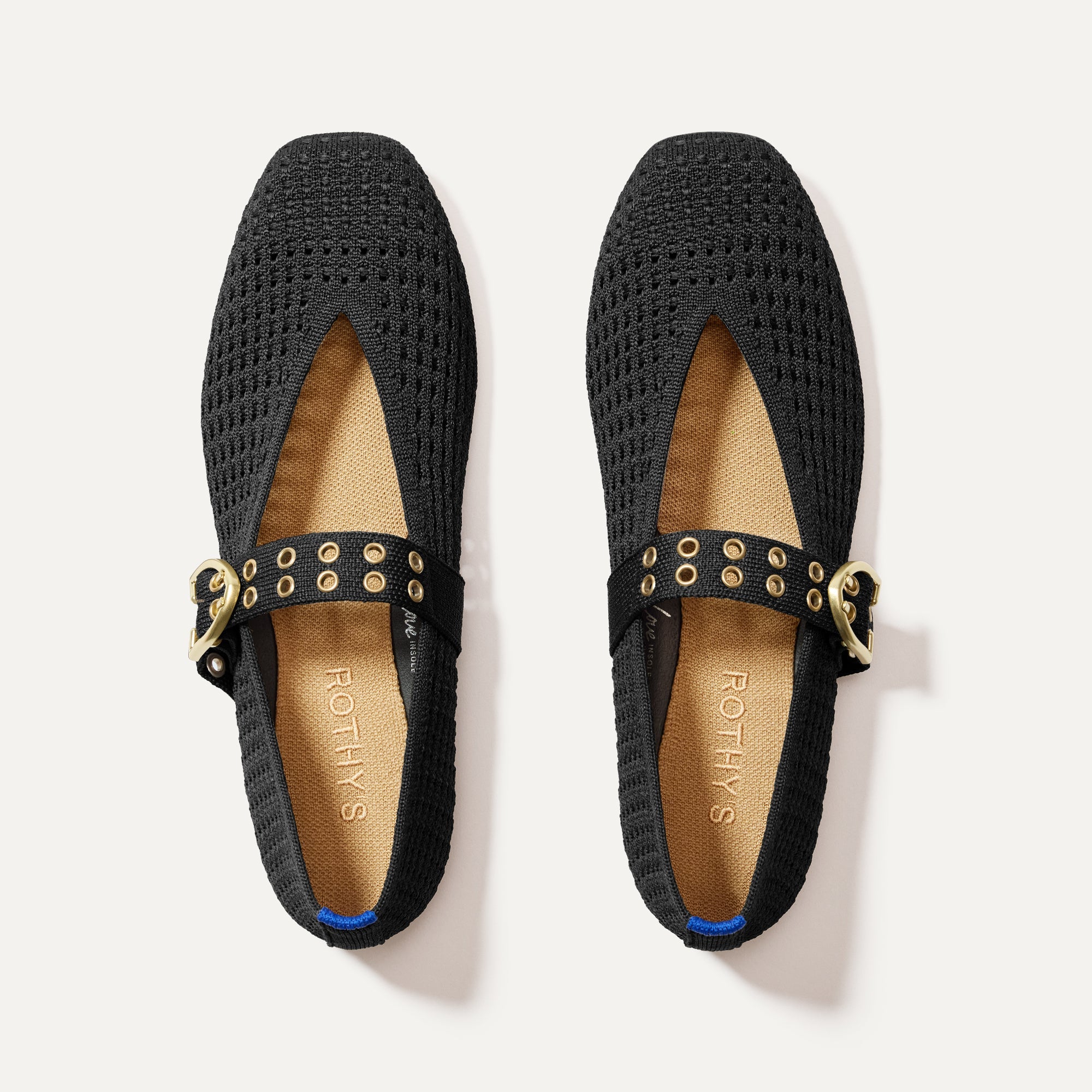 The Max Buckle Mary Jane in Black Mesh shown from the top.