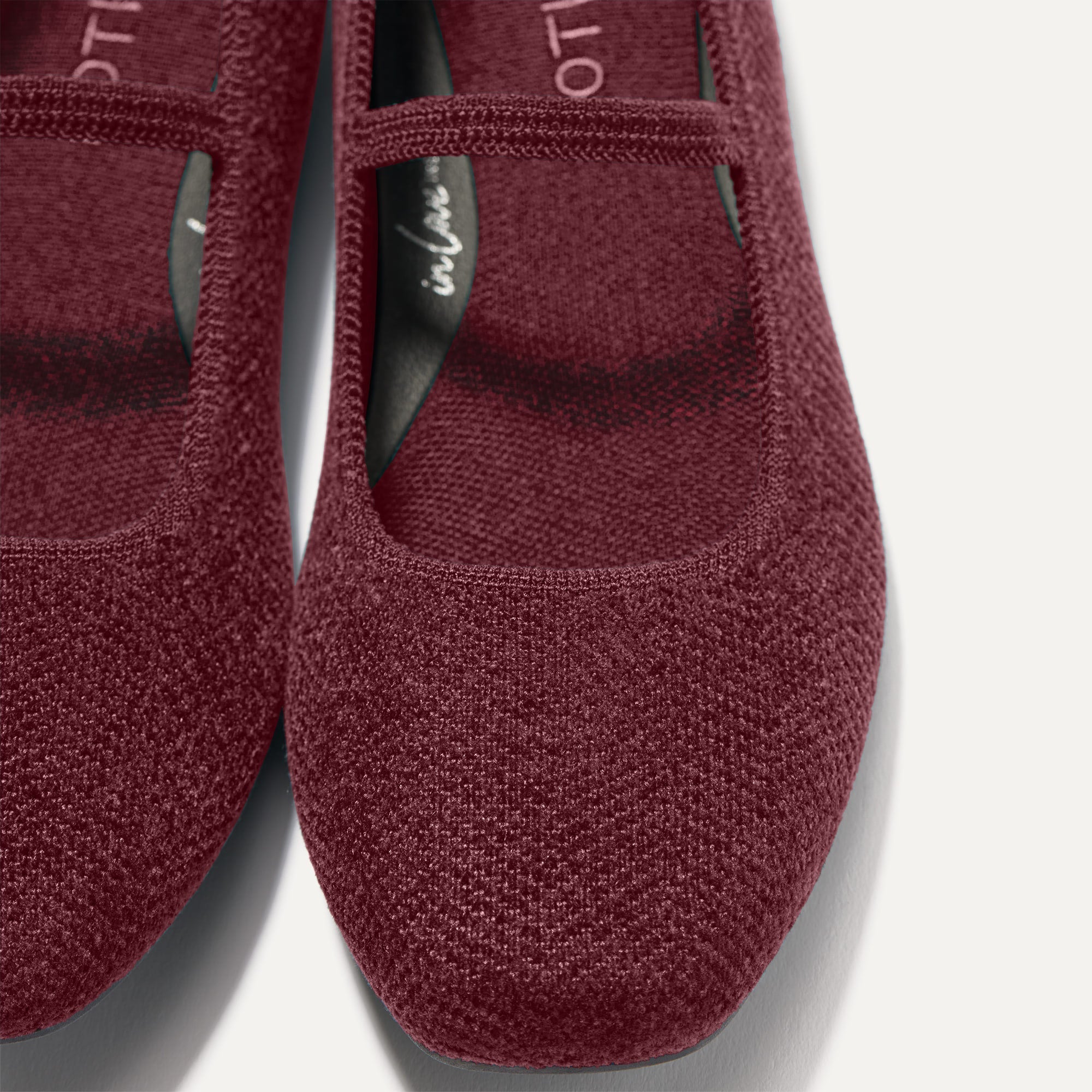 Top view of the square toe and rounded vamp of The Max Square Mary Jane in ReVelvet™ Syrah.