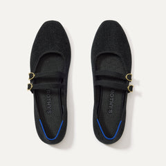 The Double Buckle Mary Jane in ReVelvet™ Black shown from the top.
